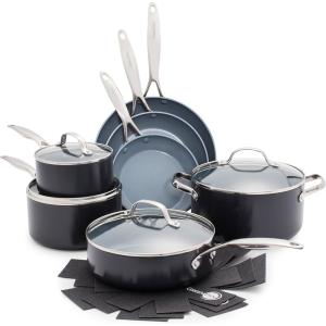 imageGreenPan 16 Piece Valencia Pro Ceramic Nonstick Cookware Set PFASFree Induction Ready Hard Anodized Pots ampamp Pans with Lids Compatible on All Cooktops Dishwasher ampamp Oven Safe GrayGray