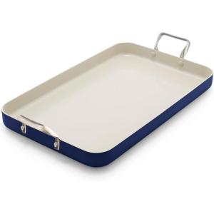 imageGreenPan 18quot x 11quot Double Burner Griddle Pan Hard Anodized Healthy Ceramic Nonstick PFASFree Stainless Steel Handles Stovetop Cooking Dishwasher Safe Oven ampamp Broiler Safe Cookware BlackOxford Blue