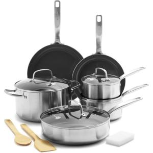 imageGreenPan Chatham TriPly Stainless Steel 12 Piece Cookware Pots and Pans Set PFOA and PFASFree Multi Clad Induction Fry Saute Sauce Pans Stock Pot Dishwasher Safe Oven ampamp Broiler Safe Silver