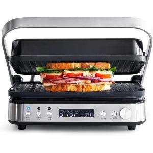 imageGreenPan Electric Indoor Stainless Steel 6in1 Contact Grill and Griddle Healthy Ceramic Nonstick Dishwasher Safe Reversible Plates PFASFreeSilver