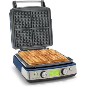 imageGreenPan Elite 4Square Belgian ampamp Classic Waffle Maker Healthy Ceramic Nonstick Aluminum Dishwasher Safe Plates Adjustable ShadeCrunch Control Wont OverflowEasy Cleanup BreakfastPFASFreeBlackOxford Blue