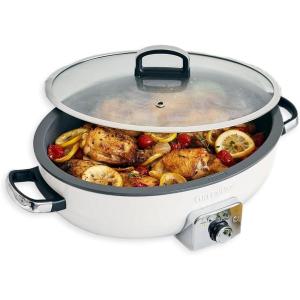 imageGreenPan Elite 55QT Electric Oval Skillet PFASFree Ceramic Nonstick 1800 Watt Dishwasher Safe Lid ampamp Removable Crock Adjustable Temp Control MultiCooker Sear Saut Rice StirFry BlackCream White