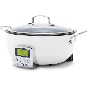 imageGreenPan Elite 6QT Electric Skillet Sear Saute StirFry Cook Rice Healthy Ceramic Nonstick Dishwasher Safe Parts Easytouse LED Display PFOA and PFA Free Smart Pot Stainless SteelCream White