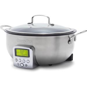 imageGreenPan Elite 6QT Electric Skillet Sear Saute StirFry Cook Rice Healthy Ceramic Nonstick Dishwasher Safe Parts Easytouse LED Display PFOA and PFA Free Smart Pot Stainless SteelStainless Steel