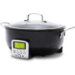 imageGreenPan Elite 6QT Electric Skillet Sear Saute StirFry Cook Rice Healthy Ceramic Nonstick Dishwasher Safe Parts Easytouse LED Display PFOA and PFA Free Smart Pot Stainless SteelBlack