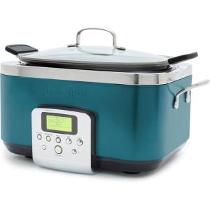 imageGreenPan Elite 8in1 Programmable 6QT Electric Slow Cooker Dishwasher Safe Lid ampamp Removable Crock PFASFree Healthy Ceramic Nonstick MultiCooker Sear Saut Brown Steam Basket Roast GoldDeep Teal