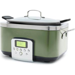imageGreenPan Elite 8in1 Programmable 6QT Electric Slow Cooker Dishwasher Safe Lid ampamp Removable Crock PFASFree Healthy Ceramic Nonstick MultiCooker Sear Saut Brown Steam Basket Roast GoldSage Green