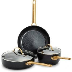 imageGreenPan Hard Anodized Healthy Ceramic Nonstick 10 Piece Cookware Pots and Pans Set GoldTone Stainless Steel Handles PFAS ampamp PFOAFree Dishwasher Safe Oven ampamp Broiler Safe BlackBlack