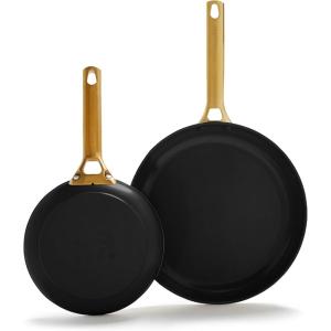 imageGreenPan Hard Anodized Healthy Ceramic Nonstick 8quot and 10quot Frying Pan Skillet Set Gold Handle PFASFree Dishwasher Safe Oven Safe TaupeBlack