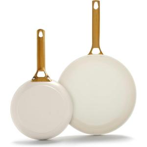 imageGreenPan Hard Anodized Healthy Ceramic Nonstick 8quot and 10quot Frying Pan Skillet Set Gold Handle PFASFree Dishwasher Safe Oven Safe TaupeCream White