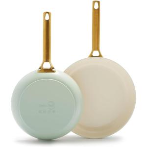 imageGreenPan Hard Anodized Healthy Ceramic Nonstick 8quot and 10quot Frying Pan Skillet Set Gold Handle PFASFree Dishwasher Safe Oven Safe TaupeJulep Green