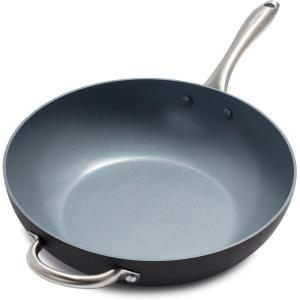 imageGreenPan Lima Hard Anodized Healthy Ceramic Nonstick 125quot Wok pan with Helper Handle PFASFree Oven Safe Gray