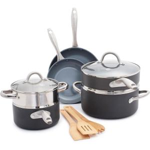 imageGreenPan Lima Hard Anodized Healthy Ceramic Nonstick 18 Piece Cookware Bakeware Pots and Pans Set PFASFree Oven Safe Gray12 Piece Cookware Pots and Pans Set