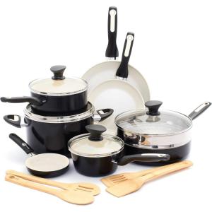 imageGreenPan Rio Healthy Ceramic Nonstick 16 Piece Cookware Pots and Pans Set PFASFree Dishwasher Safe TurquoiseBlack