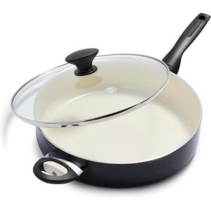 imageGreenPan Rio Healthy Ceramic Nonstick 5QT Saute Pan Jumbo Cooker with Helper Handle and Lid PFASFree Dishwasher Safe TurquoiseBlack