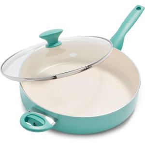 imageGreenPan Rio Healthy Ceramic Nonstick 5QT Saute Pan Jumbo Cooker with Helper Handle and Lid PFASFree Dishwasher Safe TurquoiseTurquoise