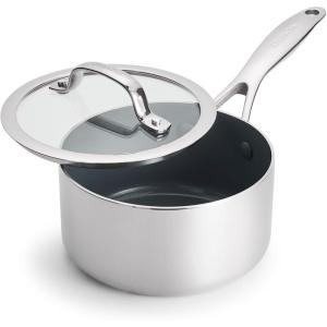 imageGreenPan Valencia Pro TriPly Stainless Steel 15QT Saucepan with Lid Healthy Ceramic Nonstick PFASFree PFOAFree Coating Multi Clad Cookware Induction Dishwasher Oven and Broiler SafeStainless Steel