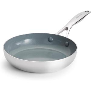 imageGreenPan Valencia Pro TriPly Stainless Steel 8 and 10 Frying Pan Skillet Set Healthy Ceramic Nonstick PFASFree PFOAFree Coating Multi Clad Cookware Induction Dishwasher Oven and Broiler SafeStainless Steel