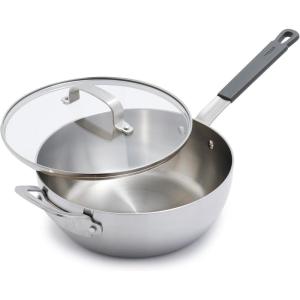 imageGreenPan x Bobby Flay Stainless Steel 375QT Saucepan ampamp Glass Lid Professional Grade TriPly Chefs Pan Multiclad Induction Suitable Dishwasher ampamp Oven Safe Stay Cool Silicone HandleChip Free RimsStainless Steel