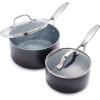 imageGreenPan Valencia Pro Hard Anodized Healthy Ceramic Nonstick 166QT and 33QT Saucepan Pot Set with Lids PFASFree Induction Dishwasher and Oven Safe GrayGray