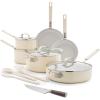 imageGreenPan x Bobby Flay 13 Piece Nonstick Cookware Pots and Pans Set PFASFree Diamond Ceramic Induction Suitable Easy Clean Dishwasher ampamp Oven Safe StayCool Silicone Handles Glass Lids GraphiteCream