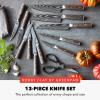 imageGreenPan x Bobby Flay 13 Piece Stainless Steel Cutlery Kitchen Knife Block Set Premium Stainless Steel Blades Acacia Wood Knife Block Hand Finished Ergonomic Wood Handle Damascus Steel DesignStainless Steel