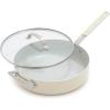 imageGreenPan x Bobby Flay 45QT Nonstick Saute Pan with Glass Lid PFASFree Diamond Ceramic Induction Suitable StayCool Silicone Handle Easy Clean Dishwasher ampamp Oven Safe CreamCream