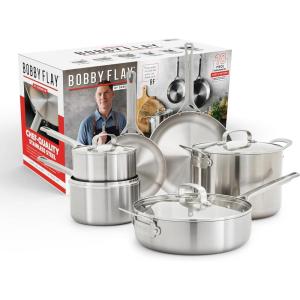 imageGreenPan x Bobby Flay 10 Piece Stainless Steel Cookware Set TriPly Multiclad Pots ampamp Pans Professional Grade Oven ampamp Broiler Safe to 600F Dishwasher Safe Durable Induction Compatible SilverStainless Steel