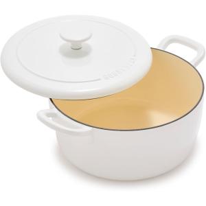 imageGreenPan x Bobby Flay 55QT Enameled Cast Iron Round Dutch Oven with Lid Dual Handles Oven Safe to 500F ampamp Induction Suitable Self Basting Lid UltraDurable Sear Braising Bread Stews IvoryIvory