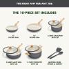 imageGreenPan Rio Essence Wood 10 Piece Cookware Pots and Pans Set Healthy Ceramic Nonstick PFOA ampamp PFASFree Coating Induction Silicone Rim Lids StayCool Wood Print Handles Dishwasher Safe TaupeGray