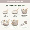 imageGreenPan Rio Essence Wood 10 Piece Cookware Pots and Pans Set Healthy Ceramic Nonstick PFOA ampamp PFASFree Coating Induction Silicone Rim Lids StayCool Wood Print Handles Dishwasher Safe TaupeTaupe