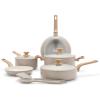 imageGreenPan Rio Essence Wood 10 Piece Cookware Pots and Pans Set Healthy Ceramic Nonstick PFOA ampamp PFASFree Coating Induction Silicone Rim Lids StayCool Wood Print Handles Dishwasher Safe TaupeTaupe