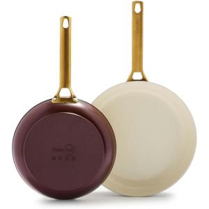 imageGreenPan Reserve Hard Anodized Healthy Ceramic Nonstick 8quot and 11quot Frying Pan Skillet Set Gold Handle PFASFree Dishwasher Safe Oven Safe Merlot RedMerlot Red
