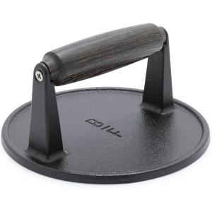 imageGreenPan x Bobby Flay Smash Burger Press 65quot Cast Iron Round Grill Press Smashed Burgers HeavyDuty Wood Handle Cookouts ampamp BBQ Tool for Juicy ampamp Crispy Hamburgers Bacon Sandwich Flat Top Griddle