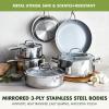 imageGreenPan Valencia Pro Stainless Steel 10 Piece Cookware Pots and Pans Set Induction Suitable Mirrored TriPly Ceramic Nonstick PFASFree Coating Multi Clad Dishwasher Oven ampamp Broiler SafeStainless Steel