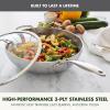 imageGreenPan Valencia TriPly Stainless Steel 12quot Wok Pan with Lid Induction Ready Skillet Mirror Finish Dishwasher Safe ampamp OvenBroiler Safe to 600F Compatible with All Cooktops SilverStainless Steel