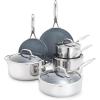 imageGreenPan Valencia Pro Stainless Steel 10 Piece Cookware Pots and Pans Set Induction Suitable Mirrored TriPly Ceramic Nonstick PFASFree Coating Multi Clad Dishwasher Oven ampamp Broiler SafeStainless Steel