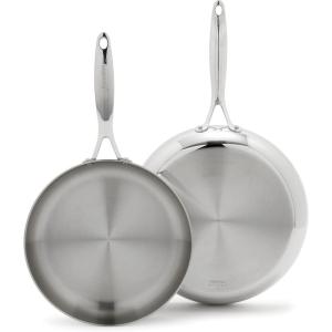 imageGreenPan Valencia TriPly Stainless Steel 2 Piece Frying Pan Set 10quot ampamp 12quot Skillets Induction Ready Mirror Finish Dishwasher Safe ampamp OvenBroiler Safe to 600F Compatible with All Cooktops SilverStainless Steel