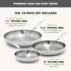 imageGreenPan Valencia TriPly Stainless Steel 3 Piece Frying Pan Set 8quot 95quot ampamp 11quot Skillets Induction Ready Mirror Finish Dishwasher ampamp OvenBroiler Safe to 600F Compatible with All Cooktops SilverStainless Steel