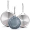 imageGreenPan Valencia TriPly Stainless Steel 3 Piece Frying Pan Set 8quot 95quot ampamp 11quot Skillets Induction Ready Mirror Finish Dishwasher ampamp OvenBroiler Safe to 600F Compatible with All Cooktops SilverCoated Stainless Steel