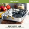 imageGreenPan Reserve 16quot x 13quot TriPly Stainless Steel Roasting Pan with Roaster Rack Multiclad Cookware Induction Suitable Gold Stainless Steel Handles Dishwasher ampamp Oven Safe SilverStainless Steel
