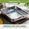 imageGreenPan Reserve 16quot x 13quot TriPly Stainless Steel Roasting Pan with Roaster Rack Multiclad Cookware Induction Suitable Gold Stainless Steel Handles Dishwasher ampamp Oven Safe SilverStainless Steel