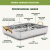 imageGreenPan Reserve 16quot x 13quot TriPly Stainless Steel Roasting Pan with Roaster Rack Multiclad Cookware Induction Suitable Gold Stainless Steel Handles Dishwasher ampamp Oven Safe SilverStainless Steel