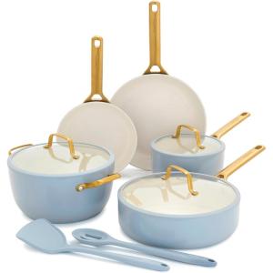 imageGreenPan Nonstick Reserve Pro 10 Piece Cookware Set NSF Certified Ceramic Hard Anodized PFASFree Pots ampamp Pans Set with Lids Stainless Steel Handles Oven ampamp Dishwasher Safe Oyster GrayGlacier Blue