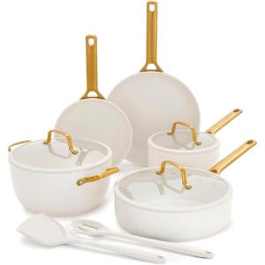 imageGreenPan Nonstick Reserve Pro 10 Piece Cookware Set NSF Certified Ceramic Hard Anodized PFASFree Pots ampamp Pans Set with Lids Stainless Steel Handles Oven ampamp Dishwasher Safe Oyster GrayCream White