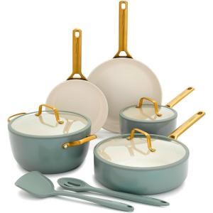 imageGreenPan Nonstick Reserve Pro 10 Piece Cookware Set NSF Certified Ceramic Hard Anodized PFASFree Pots ampamp Pans Set with Lids Stainless Steel Handles Oven ampamp Dishwasher Safe Oyster GrayMoss Green