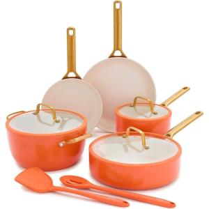 imageGreenPan Nonstick Reserve Pro 10 Piece Cookware Set NSF Certified Ceramic Hard Anodized PFASFree Pots ampamp Pans Set with Lids Stainless Steel Handles Oven ampamp Dishwasher Safe Oyster GrayHarvest Orange