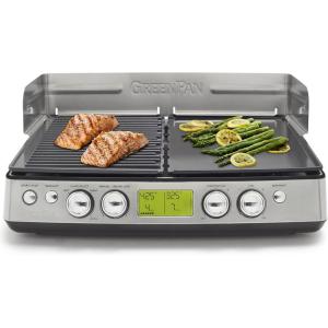 imageGreenPan Elite XL Smokeless Grill and Griddle Healthy Ceramic Nonstick InterchangeableRemoveable Cast Aluminum Plates Indoor BBQ Sear Sizzle LCD Display Splash Guard Drip Tray PFASFree BlackBlack