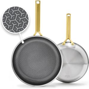 image:imageGreenPan Hybrid 95 amp 11 Nonstick Stainless Steel Frying Pan Set APEX TriPly Thermobond PFASFree Ceramic Skillets Induction amp All Cooktop Compatible Oven Temp to 850F Dishwasher Safe GoldGold